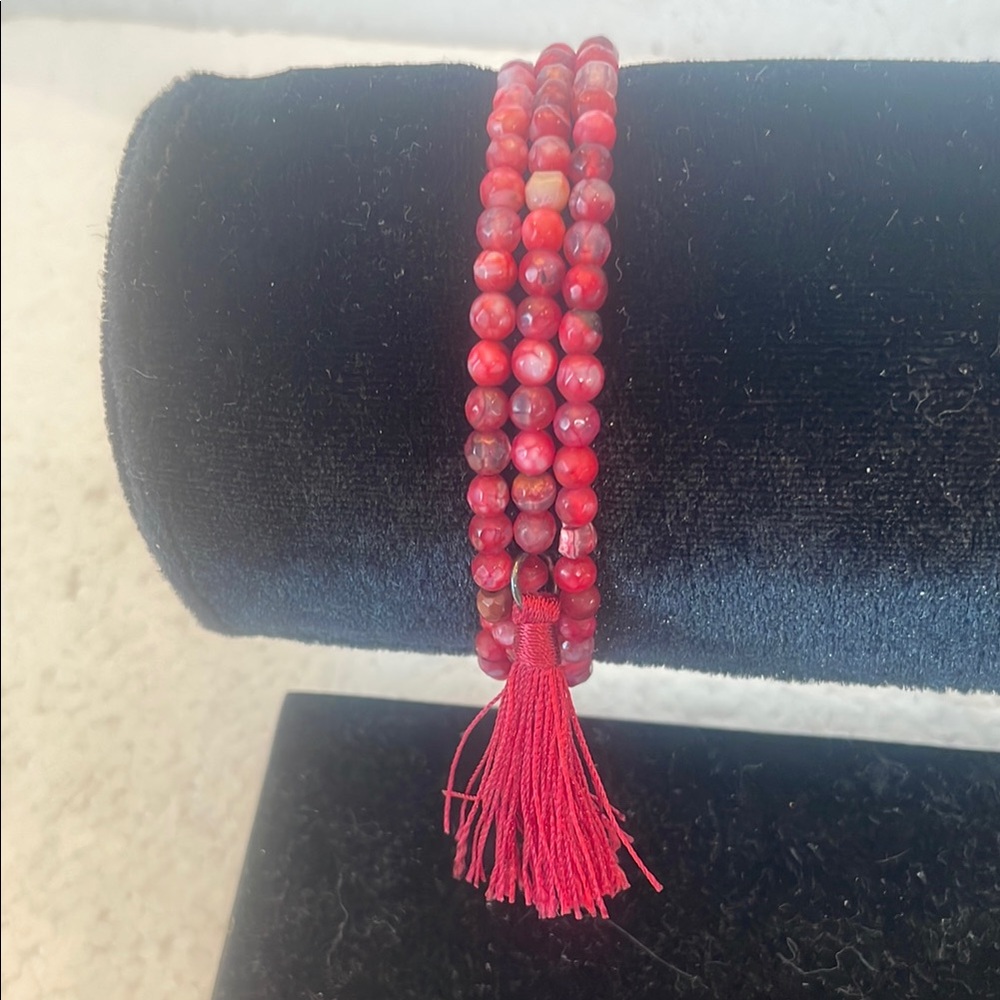 Healing Burgundy Red Beaded Bracelet or necklace with Tassel